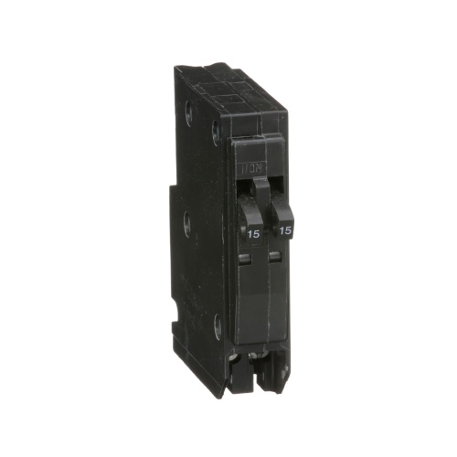 Schneider Electric QOT1515 Tandem mini circuit breaker, QO, 2 x 1 pole at 15A, 120/240 VAC, 10 kA, plug in mount