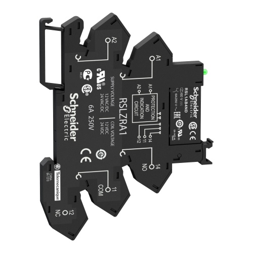 Schneider Electric RSL1PRPU Slim interface relay pre-assembled, 6 A, 1 CO, LED, protection module, spring terminal, 230 V AC