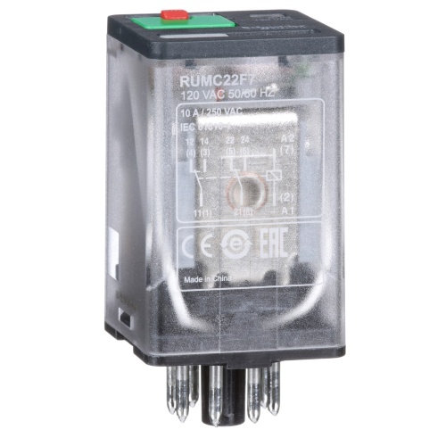 Schneider Electric RUMC22F7 Zelio RUM, universal plugin relay, 2 C/O, octal base, 10 A, 120 VAC, with LED