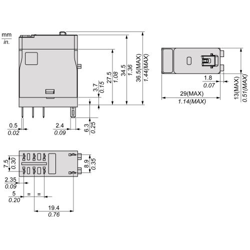 Schneider Electric RXG21BD Interface plug-in relay, 5 A, 2 CO, lockable test button, 24 V DC
