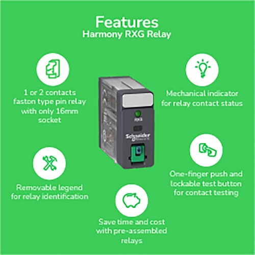 Schneider Electric RXG21BD Interface plug-in relay, 5 A, 2 CO, lockable test button, 24 V DC