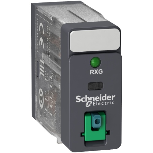 Schneider Electric RXG22BD Interface plug-in relay, 5 A, 2 CO, lockable test button, LED, 24 V DC