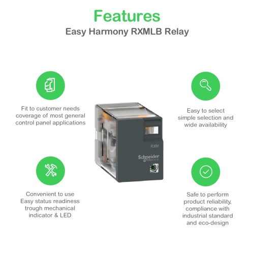Schneider Electric RXM2LB2B7 miniature, Harmony Electromechanical Relays, 5A, 2CO