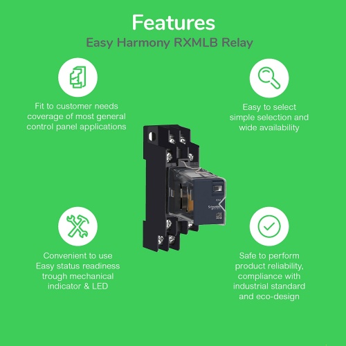 Schneider Electric RXM2LB2B7 miniature, Harmony Electromechanical Relays, 5A, 2CO