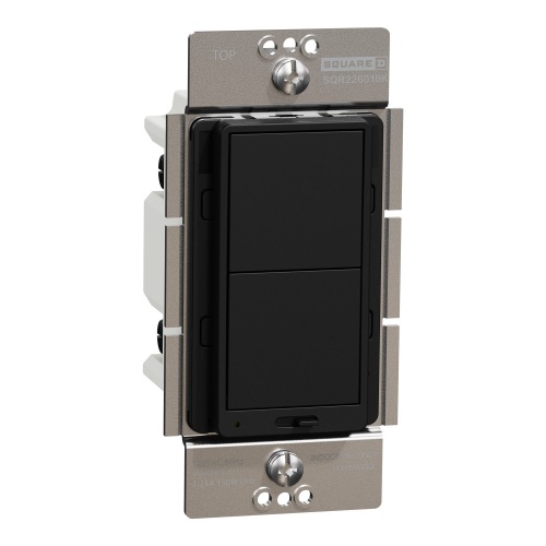 Schneider Electric SQR22601BK - Dimmer, X Series, rocker, 600W, single pole, 3 way, black, matte finish