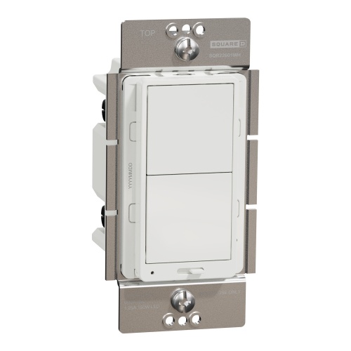 Schneider Electric SQR22601WH - Dimmer, X Series, rocker, 600W, single pole, 3 way, white, matte finish