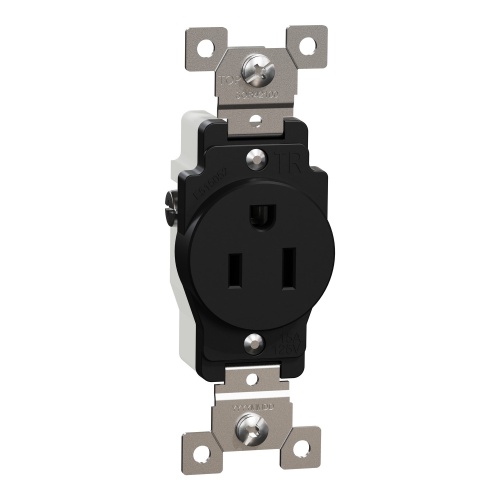 Schneider Electric SQR42100BK - Socket-outlet, X Series, 15A, standard, single, tamper resistant, commercial, black, matte finish