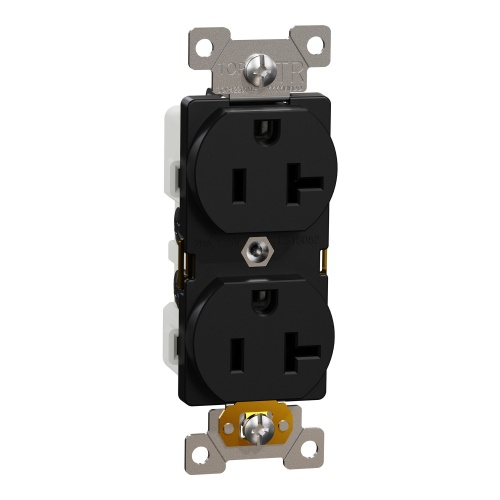 Schneider Electric SQR42201BK - Socket-outlet, X Series, 20A, standard, duplex, tamper resistant, commercial, black, matte finish