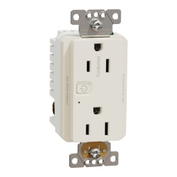 Schneider Electric SQR44102LAZ - Socket-outlet, X Series, Z-Wave Plus energy monitoring, 15A, 125V, tamper resistant, matte finish, light almond