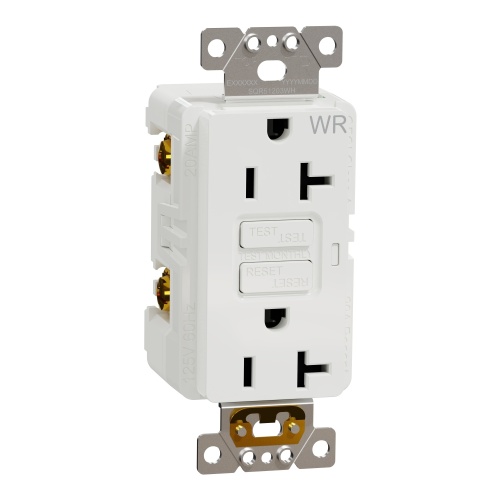 Schneider Electric SQR51203WH - Socket-outlet, X Series, 20A, decorator, GFCI, tamper resistant, weatherproof, commercial, white, matte finish