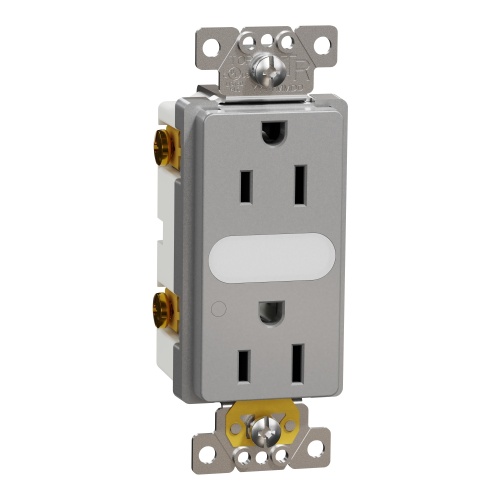 Schneider Electric SQR57101GY - Socket-outlet, X Series, 15A, decorator, tamper resistant, lighted, residential, gray, matte finish