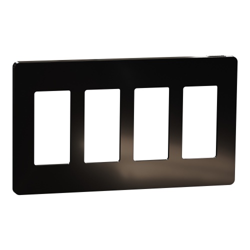Schneider Electric SQWP141004BK - Cover frame, X Series, 4 gangs, screwless, black, matte finish