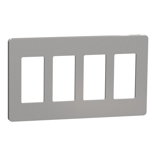 Schneider Electric SQWP141004GY - Cover frame, X Series, 4 gangs, screwless, gray, matte finish