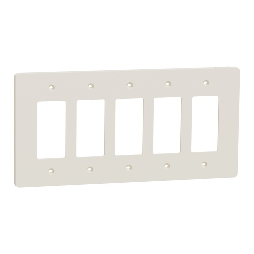 Schneider Electric SQWS141005LA - Cover frame, X Series, 5 gangs, screw fixed, mid sized plus, light almond, matte finish
