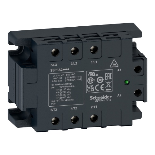 Schneider SSP3A225BDT Zelio Solid State SSP relay Zero Voltage Switching 4 VDC Three Pole Single Throw NO