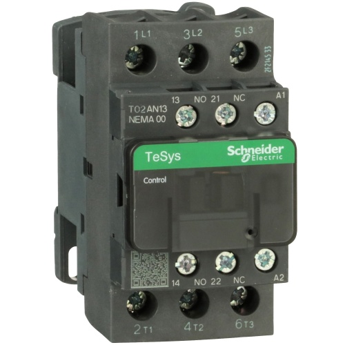 Schneider Electric T02AN13G7 TeSys N Non-Reversing Contactor, TeSys NEMA Size 00, 9A, 3 pole, HP rated, 120 VAC 60 Hz coil, open