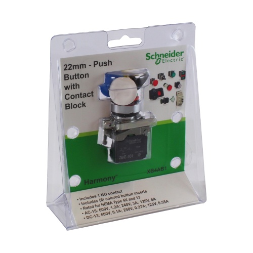 Schneider Electric XB4AB1 Harmony 22 mm Round 6 Color Choice Chromium plated metal Push Button Non-Illuminated Flush 1 NO Modular Complete Assembly