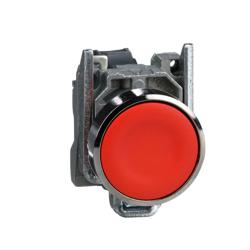 Schneider Electric XB4BA42 Harmony 22 mm Round Red Chromium plated metal Push Button Non-Illuminated Flush 1 NC Modular Complete Assembly