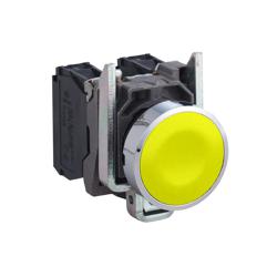 Schneider Electric XB4BA51 Harmony 22 mm Round Yellow Chromium plated metal Push Button Non-Illuminated Flush 1 NO Modular Complete Assembly