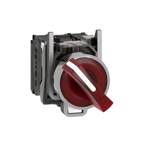 Schneider Electric XB4BK124M5 Illuminated selector switch, Harmony XB4, metal, red handle,