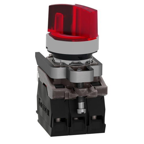 Schneider Electric XB4BK124M5 Illuminated selector switch, Harmony XB4, metal, red handle,