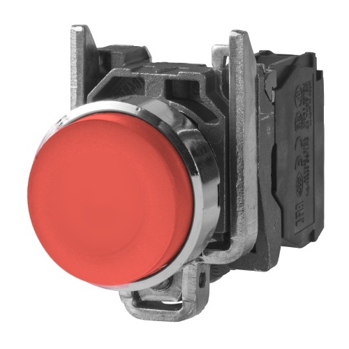 Schneider Electric XB4BL41 Harmony 22 mm Round Red Chromium plated metal Push Button Non-Illuminated Projecting 1 NO Modular Complete Assembly