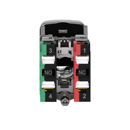 Schneider Electric XB4BL734155 Harmony 22 mm Rectangular Green Chromium plated metal Push Button Non-Illuminated Flush 1 NO + 1 NC Modular Complete Assembly