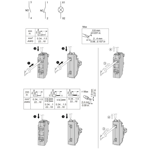 Schneider Electric XB4BL734155 Harmony 22 mm Rectangular Green Chromium plated metal Push Button Non-Illuminated Flush 1 NO + 1 NC Modular Complete Assembly