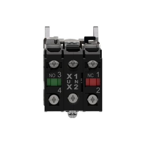 Schneider Electric XB4BW13G5 - Illuminated push button, Harmony XB4, green flush, universal LED, 22mm, spring return, plain lens, 1NO + 1NC, 110…120V