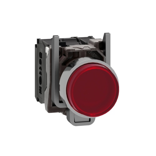 Schneider Electric XB4BW14B5 - Red flush, universal LED, 22mm, spring return, plain lens, screw clamp terminals, 1NO + 1NC, 110…120V
