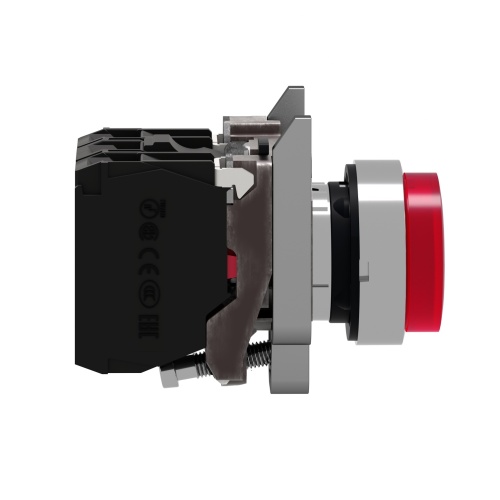 Schneider Electric XB4BW14B5 - Red flush, universal LED, 22mm, spring return, plain lens, screw clamp terminals, 1NO + 1NC, 110…120V