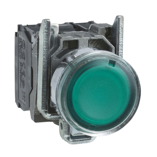 Schneider Electric XB4BW3365 Harmony 22 mm Round Green Chromium plated metal Push Button Illuminated Flush 1 NO + 1 NC Modular Complete Assembly