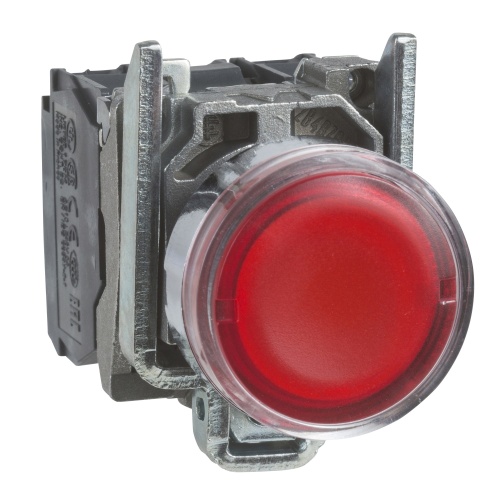 Schneider Electric XB4BW3465 Harmony 22 mm Round Red Chromium plated metal Push Button Illuminated Flush 1 NO + 1 NC Modular Complete Assembly