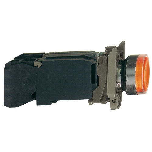 Schneider Electric XB4BW3545 Harmony 22 mm Round Orange Chromium plated metal Push Button Illuminated Flush 1 NO + 1 NC Modular Complete Assembly