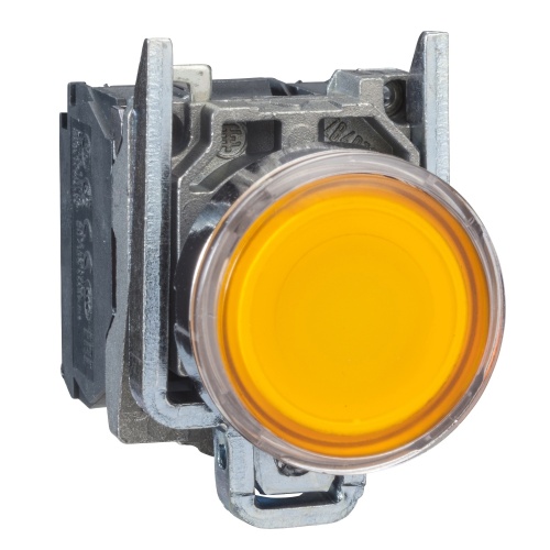 Schneider Electric XB4BW3565 Harmony 22 mm Round Orange Chromium plated metal Push Button Illuminated Flush 1 NO + 1 NC Modular Complete Assembly