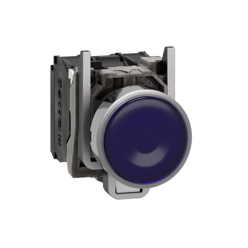 Schneider Electric XB4BW36G5 Harmony 22 mm Round Blue Chromium plated metal Push Button Illuminated Flush 1 NO + 1 NC Modular Complete Assembly