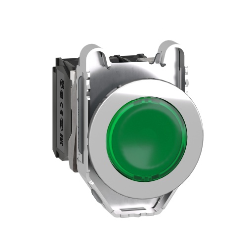 Schneider Electric XB4FW33B5 Illuminated push button flush mounted, metal, green, 30 mm, integral LED, 24V AC/DC 1 NO + 1 NC