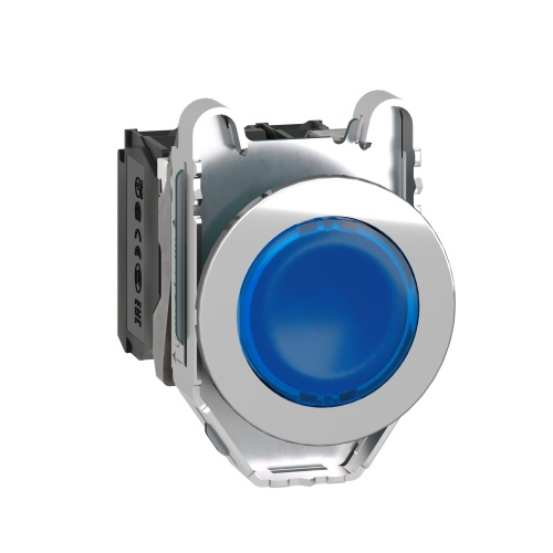 Schneider Electric XB4FW36B5 Illuminated push button flush mounted, metal, blue, 30 mm, integral LED, 24V AC/DC 1 NO + 1 NC