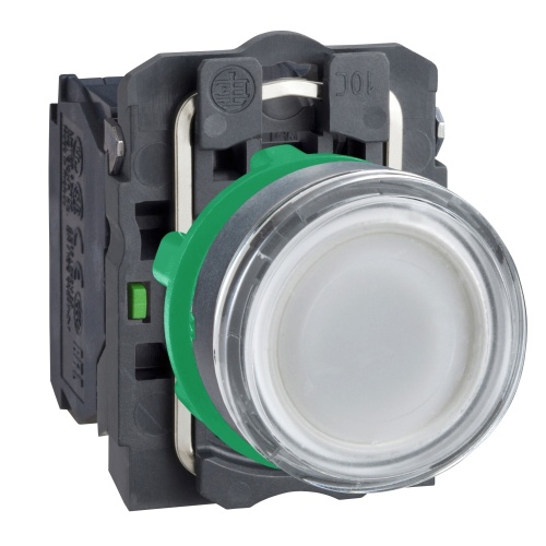 Schneider Electric XB5AW3165 Harmony 22 mm Round White Dark gray plastic Push Button Illuminated Flush 250 V 1 NO + 1 NC Modular Complete Assembly