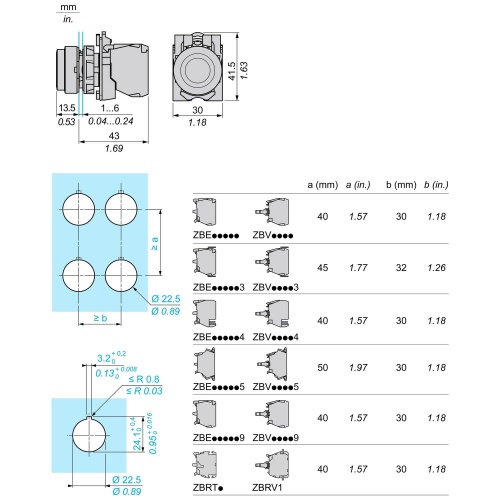 Schneider Electric XB5AW3165 Harmony 22 mm Round White Dark gray plastic Push Button Illuminated Flush 250 V 1 NO + 1 NC Modular Complete Assembly