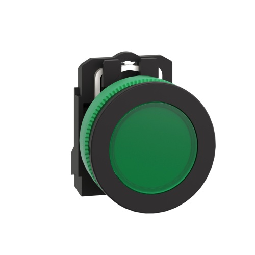 Schneider Electric XB5FVB3 Pilot light flush mounted, plastic, green, 30 mm, plain lens with integral LED, 24 V AC/DC