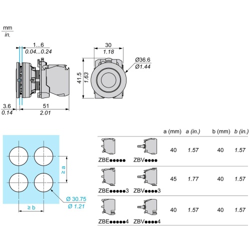Schneider Electric XB5FW34B5 Illuminated push button flush mounted, plastic, red, 30 mm, integral LED, 24 V AC/DC, 1 NO + 1 NC