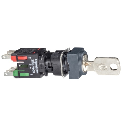 Schneider Electric XB6CGH5B Harmony Plastic Key Selector Switch Complete Assembly Square 16 mm 1 NO + 1 NC IP 65