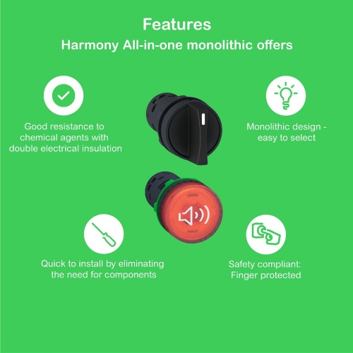 Schneider Electric XB7NA65 Harmony 22 mm Round Blue Plastic Push Button Non-Illuminated Flush 1 NC + 1 NO Monolithic Complete Product