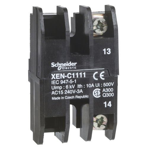Schneider Electric XENB1491 spring return contact block - 1 OC + 1 NO - front mounting, 30 or 40 mm centres