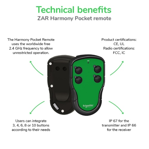 Schneider Electric ZART06 Transmitter, Harmony pocket remote, 6 single-step push buttons