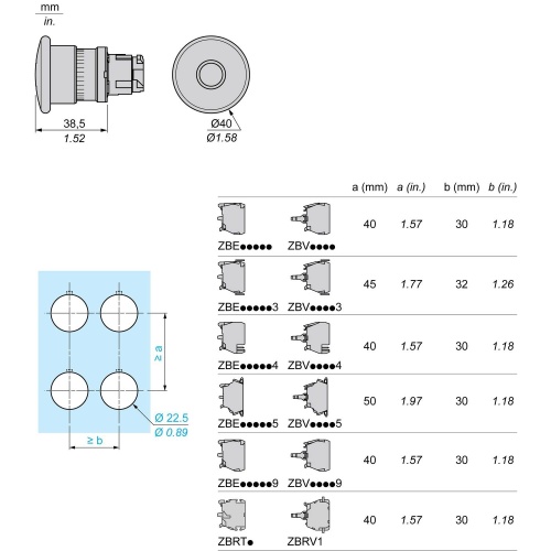Schneider Electric ZB4BT5 Harmony 22 mm Round Yellow Chromium plated metal Mushroom Button Non-Illuminated Mushroom Modular Head