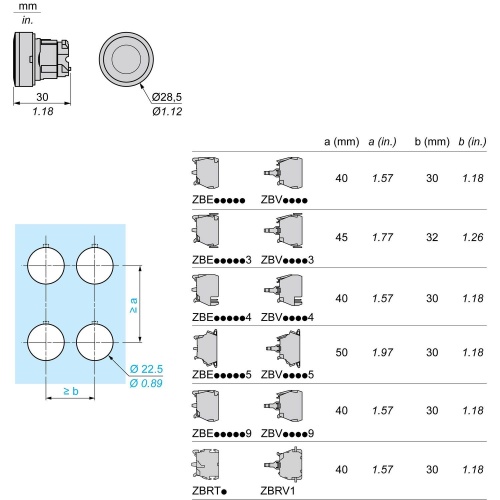 Schneider Electric ZB4BW3637 Harmony 22 mm Round Blue Black metal Push Button Illuminated Flush Modular Head