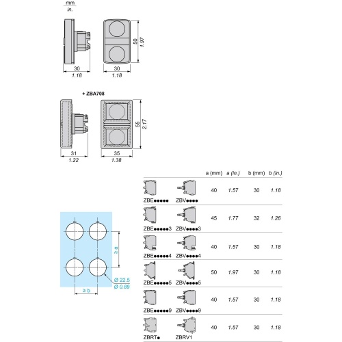 Schneider Electric ZB4BW7A17247 Harmony 22 mm Rectangular Black and White Black metal Multiple Push Buttons Flush Modular Heads
