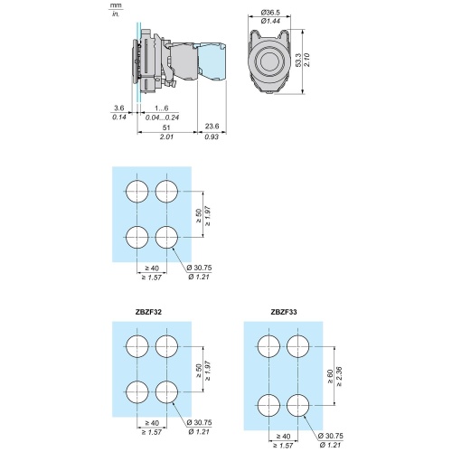 Schneider Electric ZB4FA234 flush mounted black flush caps pushbutton head white marked "STOP"